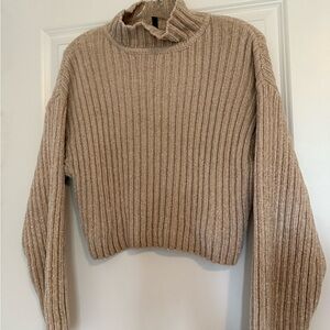 H&M Tan Ribbed Cowl Neck Sweater